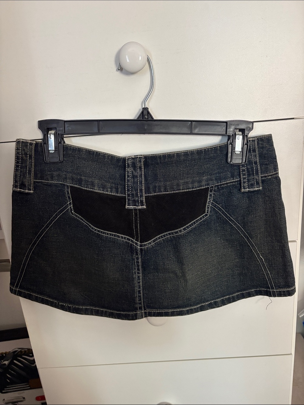 refuge Dark Denim Skirt With Gold Label - Picture 2 of 3